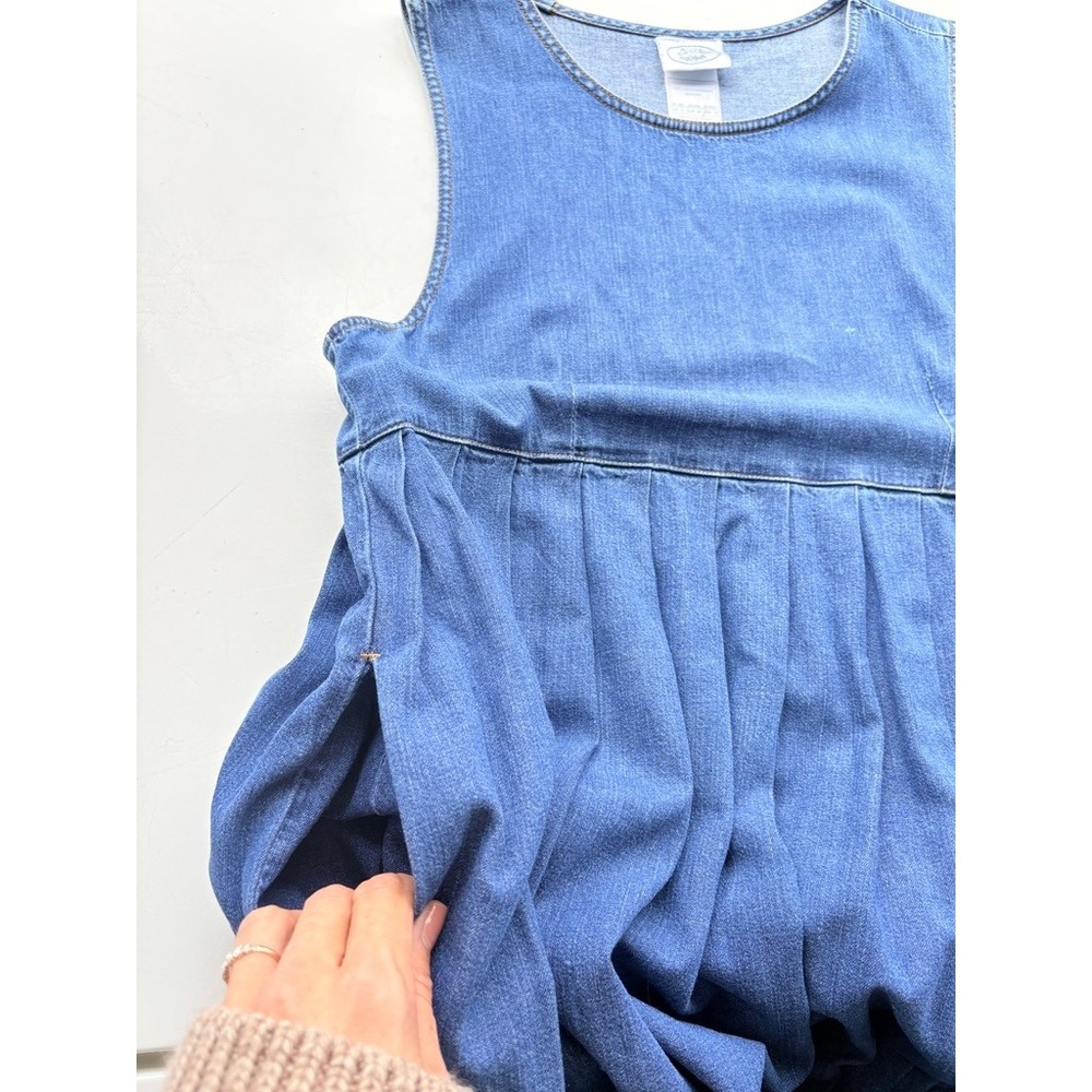 Vintage Laura Ashley Denim Maxi Dress Womens 10 Blue Pleated Pinafore Pockets - Picture 2 of 6